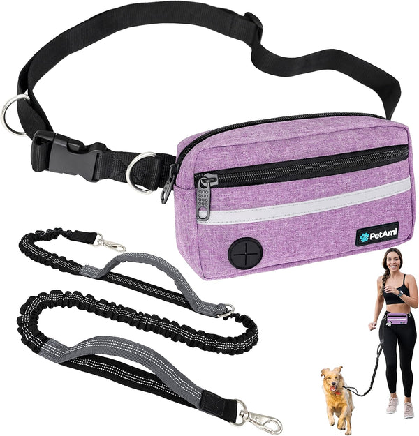 PetAmi Hands Free Dog Leash, Dog Running Leash Belt for Walking Jogging, Zipper Pouch Fanny Pack with Poop Bag Dispenser