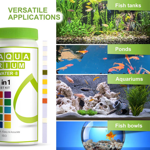 8-in-1 Aquarium Test Kit (150 Strips) for Freshwater & Saltwater - Quick Water Testing for Aquariums & Ponds