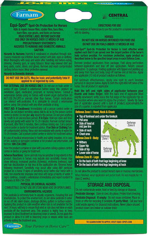 Farnam EQUI-SPOT Spot-on Protection for Horses, 6 Week Supply, 0.34 Fl Oz