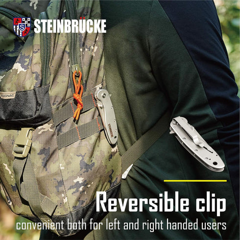 Folding Pocket Knife with Clip - 3.1” Sandvik 14C28N Stainless Steel Blade, Titanium Coated Serrated, SS410 Handle for