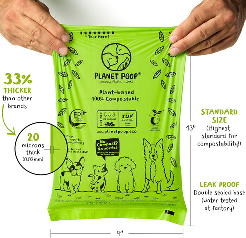 PLANET POOP 60 Un-Scented Home Compostable Dog Poop Bags on Refill Rolls, Thick Leakproof Plant-Based Supplies
