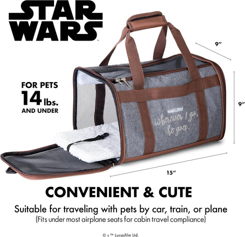 Star Wars for Pets The Mandalorian Soft Pet Carrier - Dog Travel Bag Fits Under Plane Seat, Gray & Brown