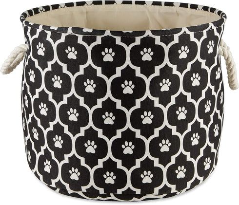Bone Dry Pet Storage Collection Lattice Paw Print, Small Round, Black