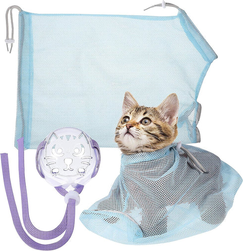 SUPVOX Adjustable Breathable Cat Bathing Bag with Muzzle for Grooming Nail Trimming