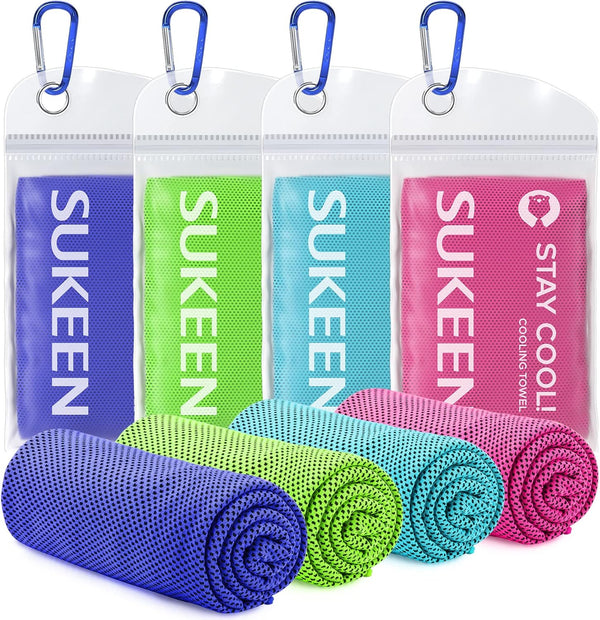 Sukeen 4 Pack Cooling Towel (40"x12"), Soft Breathable Microfiber Ice Towel for Sports and Workout Activities