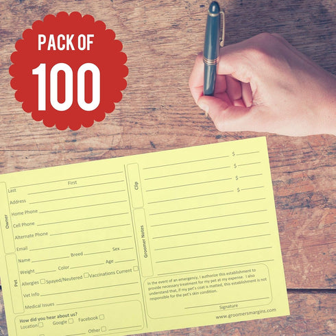 5X8 Yellow Dog Grooming Cards (100 Pack, 8 X 5 Inches) for Veterinarians, Pet Kennel Records, and Cat Grooming (Canary)