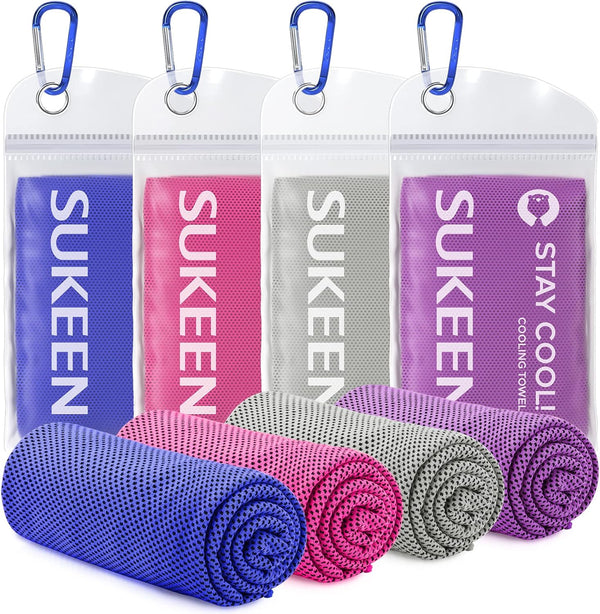 Sukeen 4 Pack Cooling Towels (40"x12"),Ice Towel,Soft Breathable Chilly Towel,Microfiber Towel for