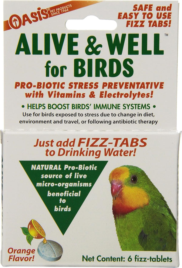 Oasis #80070 Alive and Well, Stress Preventative & Pro-Biotic Tablets for Birds, white,