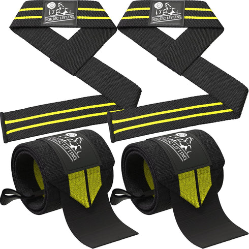 Wrist Wraps + Lifting Straps Bundle (2 Pairs) for Weightlifting, Gym, Powerlifting, Bodybuilding - Support for Men/Women