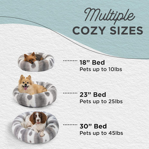 Best Friends by Sheri Lux Faux Fur Calming Donut Dog Bed, Patterned Gray, Small, 23" x 23"