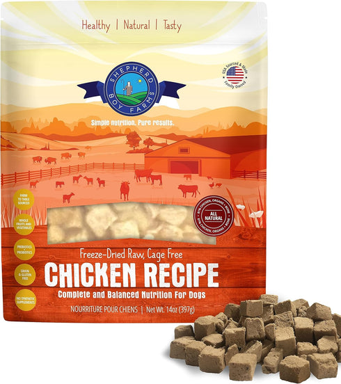Freeze Dried Dog Food, 14 oz Bag - Chicken Recipe, All Natural Raw Dog Food, Made in USA, High in Protein