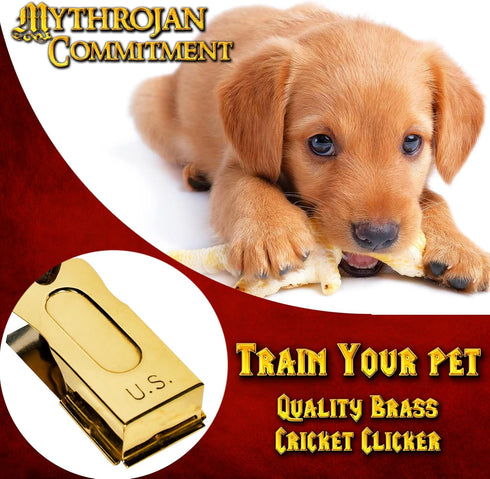 Mythrojan Brass and Steel Pet Training Clicker, Puppy Dog Training Cricket Clicker with U.S. Engraved Military Gear