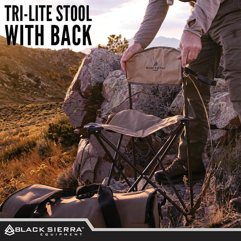 225 LBS Black Sierra Tri-Lite Stool with Back Lightweight, Folding Chair, for in the Hunting Blind, Camping
