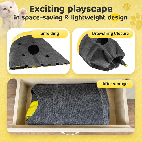 Homrich Interactive Cat Play Bag- Durable Rug for Hide and Seek, Collapsible Hole Mat, Tunnel Sleeping Bag for Indoor