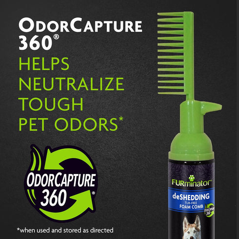 FURminator Tub-Free Deshedding Foam Comb - 3 Ounces, Grooming Comb for Dogs, Freshens Coat, Reduces Odors