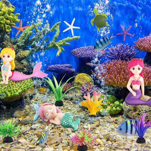 Jetec Miniature Mermaid Figurines Aquarium Fish Tank Ornament with Simulated Seaweed for DIY Craft Desk Decoration