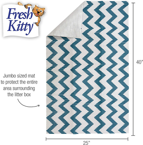 Fresh Kitty Durable XL Jumbo Foam Litter Mat - Phthalate and BPA Free, Water Resistant, Easy Clean, Chevron, Blue/White