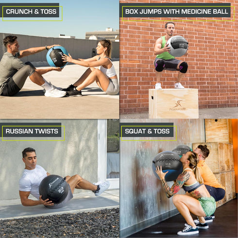 ProsourceFit Soft Medicine Balls, Wall Balls for Full Body Dynamic Exercises, Color-Coded Weights: 6-20 Lb