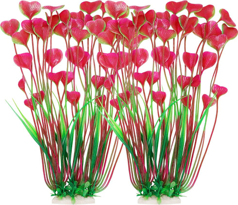 MyLifeUNIT 2 Pack Aquarium Plants, Tall Plastic Fish Tank Decorations, 15.75 Inches (Pink)