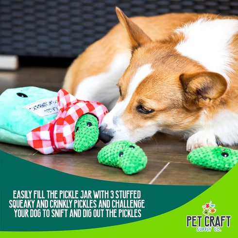 Pet Craft Supply Hide and Seek Plush Dog Toys, Crinkle Squeaky Interactive Puzzle Chew Toy Bundle Pack - Pickles