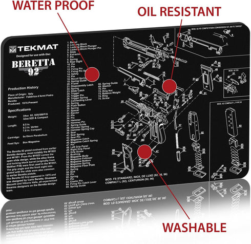 TekMat Gun Cleaning Mat for Beretta 92-M9, Black