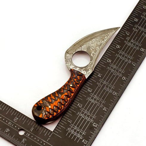 Predator Hunter Handmade Damascus Knife with Leather Sheath, EDC 7” Fixed Blade Bushcraft Knife