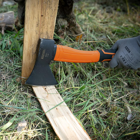 KSEIBI Wood Axe, Small Outdoor Camp Hatchet for Splitting and Kindling Wood, Forged Steel Blade