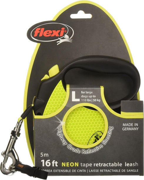 Flexi Neon Retractable Dog Leash (Tape), 16 ft, Large, Black/Neon