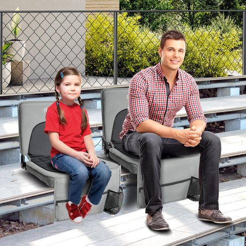 Stadium Seats with Back Support and Cushion, Folding Stadium Chair Includes Shoulder Strap and Cup Holder, Portable