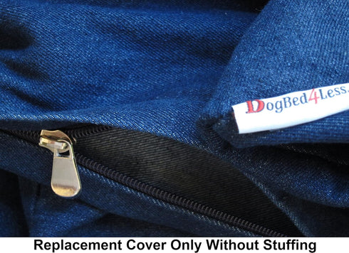 Dogbed4less Jumbo Denim Jean Dog Bed, 55X47X4 Inches, External Zipper Duvet Cover - Replacement Cover Only