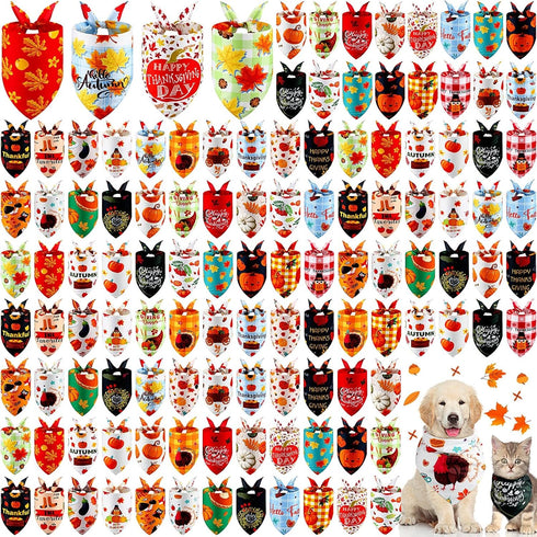 Sanwuta 120 Pcs Fall Dog Bandanas Bulk Thanksgiving Dog Bandanas Adjustable Pumpkin