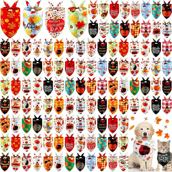 Sanwuta 120 Pcs Fall Dog Bandanas Bulk Thanksgiving Dog Bandanas Adjustable Pumpkin