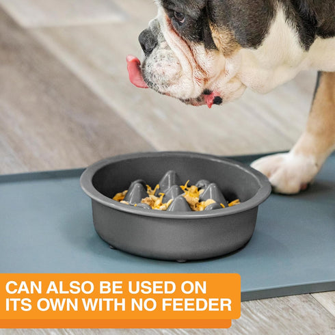 The Niner Slow Feed Bowl, Raised Peaks to Slow Down Eating, Fits Elevated Feeders, Holds up to 2 Cups, Gunmetal Grey