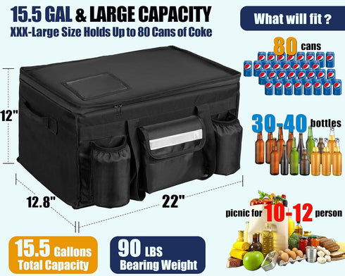 MyLifeUNIT Insulated Cooler Bag for Food & Pizza Delivery Bag Suitable for Car, Bike, Camping, Picnic, Beach, Large