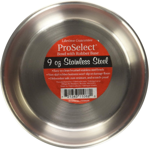 Proselect Stainless Steel Dog Bowl with Rubber Base, 4-1/2-Inch, 9-Ounce