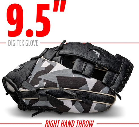Franklin Sports RTP Kids Baseball + Tball Glove - Youth Mitt for Boys & Girls, Black/White, 9.5" Right Hand Throw