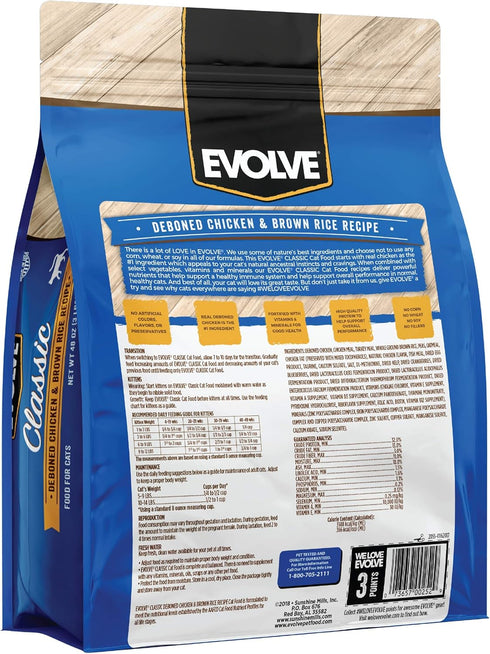 Evolve Classic Deboned Chicken and Brown Rice Recipe Cat Food, 3lb.