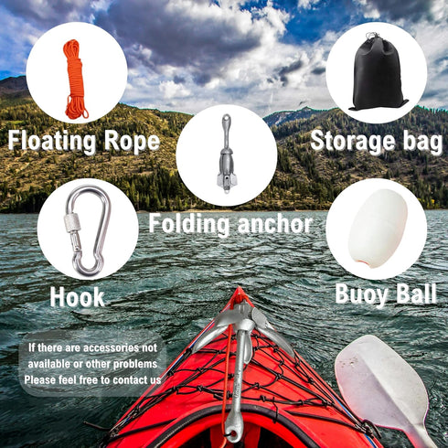 Kayak Anchor Kit, 1.5/3.5lb Small Boat Folding Grapnel Anchor with 32.8 ft Tow Rope