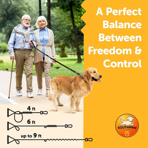 Shock Absorbing Tactical Bungee Dog Leash 4-7 ft. for Large Dogs with Seatbelt Buckle and Comfortable Padded Handle,