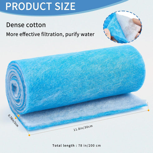 Aquarium Filter Sponge Fish Tank Pond Filter Media Filters Pad for Fish Tank,Filter Freshwater, Saltwater Aquariums, Reusable Fish Pond Filter Material,0.78" Thick, 11.8" x 78" Roll,Blue