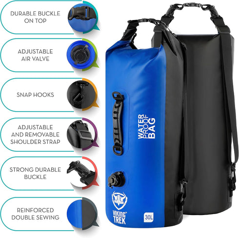 Waterproof Dry Bag, Dry Sack with Clipped Roll Top, Keep Gear Safe & Dry for Camping, Boating, Kayaking