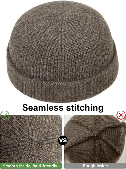 vidsel Thin Wool Fisherman Beanie Hat for Men Women - Fall Winter Short Knit Cuffed Fashion Trawler Skull Cap