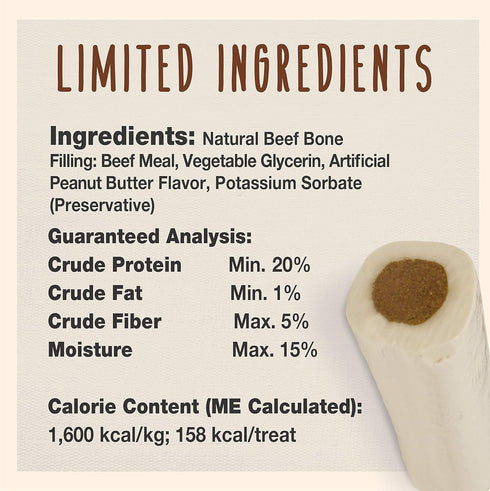 Cadet Junior Stuffed Shin Bones - Mini (2 Count) - Peanut Butter Flavor, Highly Digestible, High Protein Dog Chew Bone