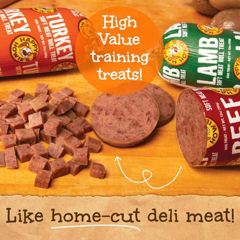 12 Oz (Pack 4) Happy Howie's Soft Meat Roll Treat - Soft Dog Food Beef Rolls, High Protein, Natural Ingredients