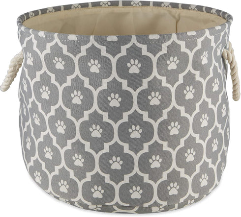 Bone Dry Pet Storage Collection, Lattice Paw Print, Gray, Small Round Storage Container