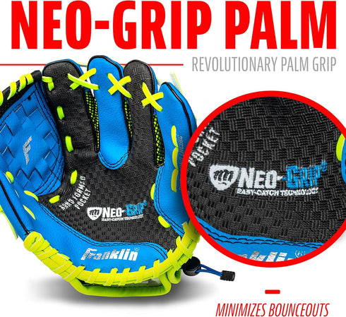 Franklin Sports Youth Teeball Glove, 9.0 Inch Neo-Grip Synthetic Leather Fielding Glove, Left & Right Handed Ready to