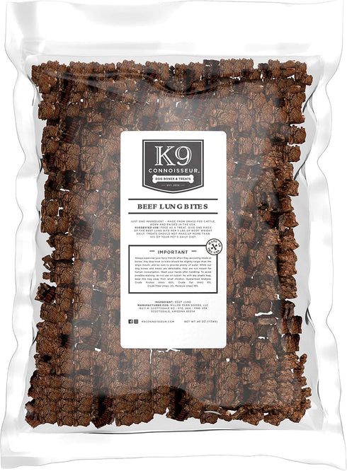 K9 Connoisseur Low Odor Free Slow Roasted Beef Lung Dog Treats, 2.5 Pounds, All Natural, Grain Free for All Breeds