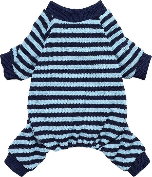 Fitwarm Blue and White Striped Dog Pajamas - Waffle Onesie for Small Dogs, Pet Cat Outfit, XXL