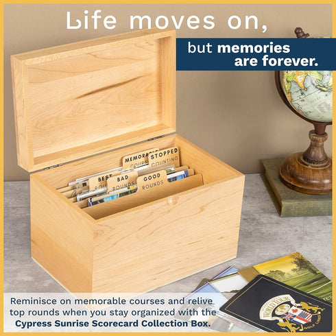Golf Scorecard Collection Box - Organize and Display Scorecards, Photos, Keepsakes, Yardage Books with 5 Dividers