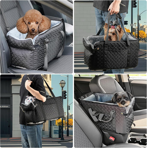 15 lbs) Center Console Dog Car Seat for Small Dogs Cats (Up to - Washable, Foldable Pet Booster Seat with Safety Hooks